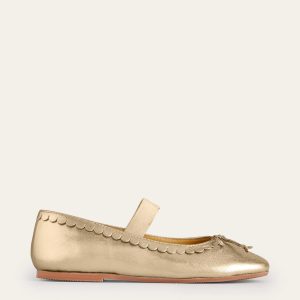 Leather Ballet Flats-Gold Metallic
