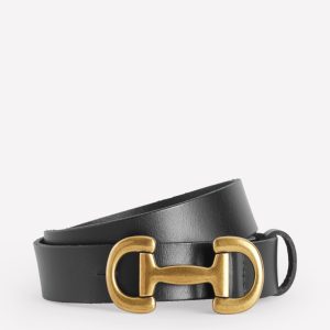Iris Snaffle-Trim Leather Belt-Black