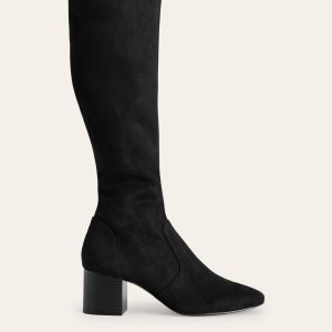 Stretch Knee Heel Boots-Black
