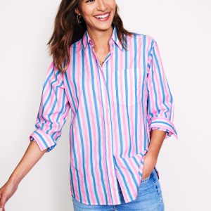 Connie Relaxed Cotton Shirt-Blue and Neon Pink Shirting