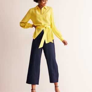 Cropped Twill Pants-Navy