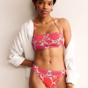 Milos Smocked Bikini Bottoms-Fire Cracker. Gardenia Swirl