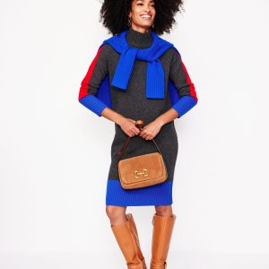 Merino Knitted Dress-Charcoal Colorblock