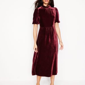 High Neck Velvet Dress-Cabernet