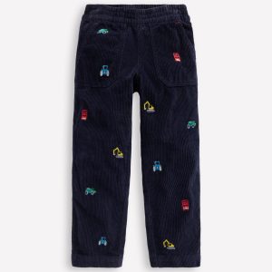 Pull-on Cord Pants-Construction Embroidery