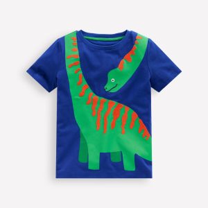 Fun Graphic T-shirt-Bright Blue Dino