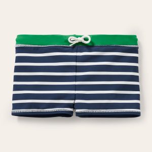 Swim Trunks-Navy Blue/White