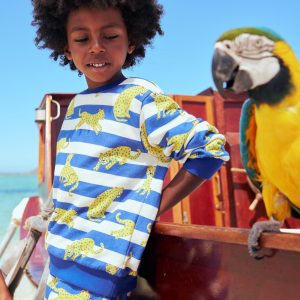 Printed Sweatshirt-Bright Blue Leopard Stripe