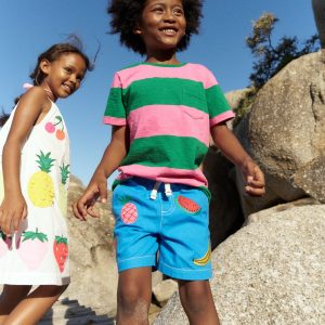 Pull-On Cotton Shorts-Fruit Embroidery