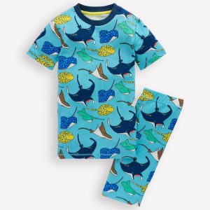 Snug Short John Pajamas-Caribbean Blue Rays