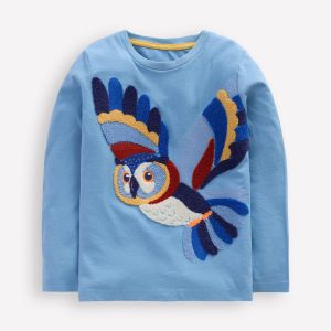 Long Sleeve Boucl?? T-shirt-Seamist Blue Owl