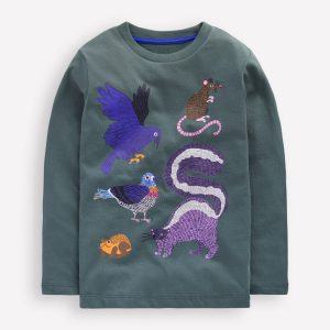 Long Sleeve Printed T-shirt-Smoke Woodland Friends