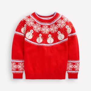 Fair Isle Jumper-Poppy Red Snowmen