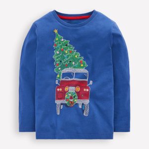 Glow Superstitch T-shirt-Twilight Blue Christmas Car