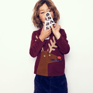 Zip Detail Appliqu?? T-shirt-Port Reindeer