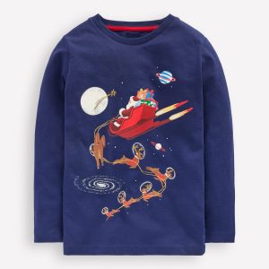 Long Sleeve Glow T-shirt-Space Santa