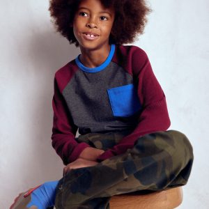 Waffle Mix Raglan-Charcoal Marl/ Rumba Red