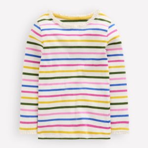 Ribbed Long Sleeve T-shirt-Rainbow Stripe