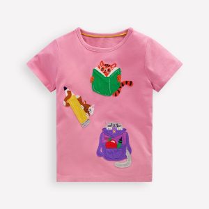 Short Sleeve Appliqu?? T-shirt-Formica Pink Stationary Pets