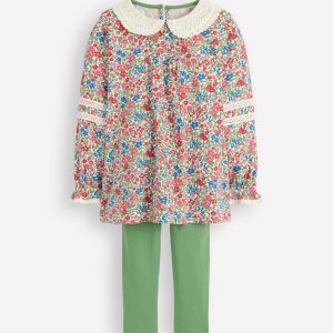 Broderie Collar Tunic Set-Vintage Pink Spaced Ditsy