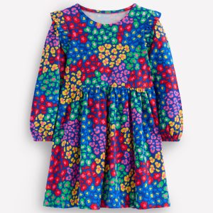 Posie Long Sleeve Jersey Dress-Bright Blue Rainbow Leopard