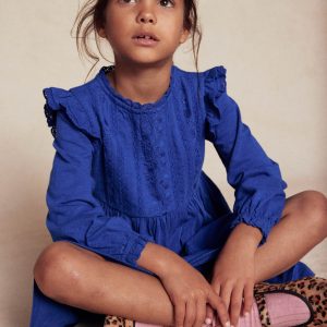 Lace Trim Jersey Dress-Bluejay