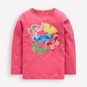 Long Sleeve Riso T-Shirt-Rose Pink Butterflies