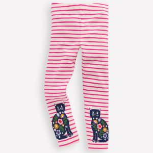 Appliqu?? Leggings-Soft Ivory/Raspberry Pink Cats