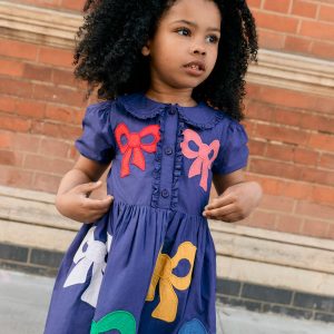 Appliqu?? Bow Shirt Dress-Starboard Blue Bows