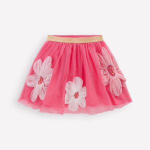 Appliqu?? Tulle Skirt-Pink Flowers