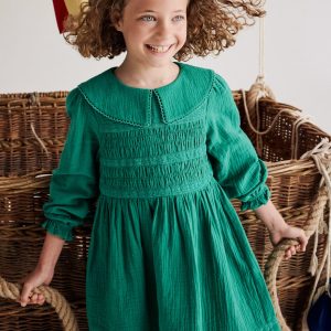 Double Cloth Collared Dress-Shady Green