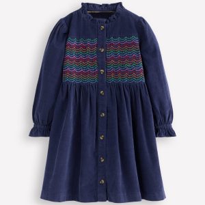 Suki Long Sleeve Smocked Dress-College Navy