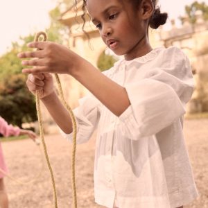 Scalloped Collar Smocked Shirt-Soft Ivory