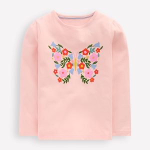 Puff Sleeve Applique T-Shirt-Chalk Pink Butterfly