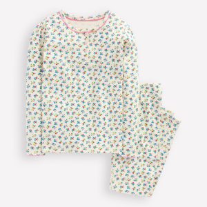 Snug Henley Pajamas-Soft Ivory Spring Ditsy