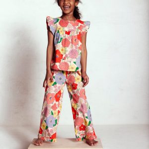 Frill Sleeve Woven Top-Multi Summer Garden