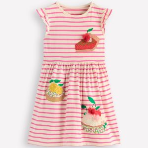 Flutter Sleeve Appliqu?? Dress-Pink Stripe Cakes