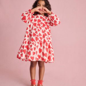 Betsy Tiered Twirly Dress-Poppy Red Hearts