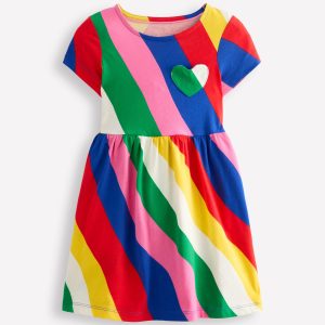 Heart Pocket Fun Jersey Dress-Rainbow Wave