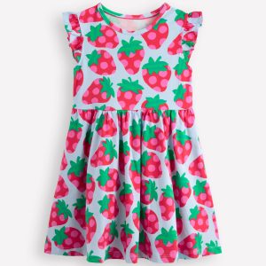 Posie Frill Sleeve Dress-Misty Blue Spotty Strawberry