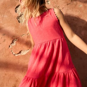 Ali Pom Trim Jersey Dress-Fandango Pink