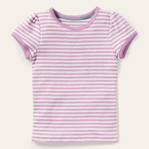 Short Sleeve Pointelle Top-Sugared Lilac