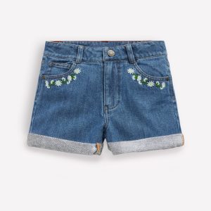 Denim Shorts-Vintage Embroidered Daisy