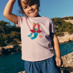 Short Sleeve Appliqu?? T-shirt-Chalk Pink Mermaid