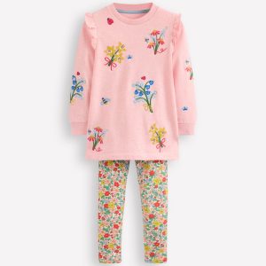 Heart Pocket Tunic Set-Chalk Pink Marl Flowers