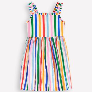 Luna Frill Strap Woven Dress-Multi Rainbow Stripe