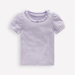 Short-sleeved Ruffle Pointelle-Misty Lavender/Soft Ivory