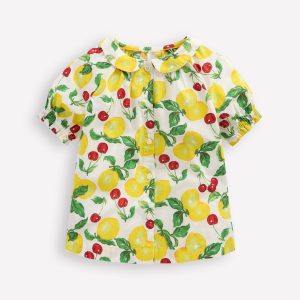 Woven Collared Top-Lemons and Cherries