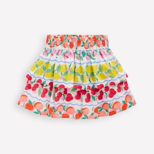 Tiered Woven Skirt-Rainbow Fruit Stripe