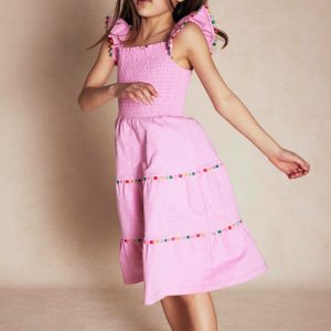 Addison Twirly Pom Dress-Pink